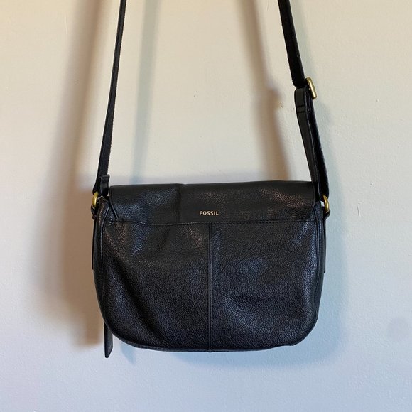 Fossil Black Leather Crossbody Bag Purse Small Adjustable Strap - Picture 3 of 13